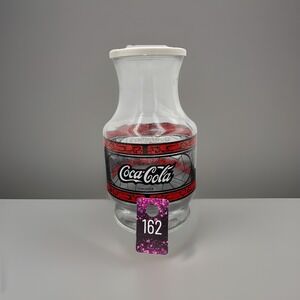 Vintage 1970s Coca Cola Godfather's Pizza Glass Pitcher Carafe Vase With Htf Lid